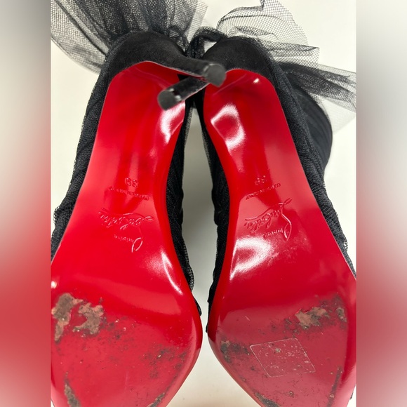Christian Louboutin Libellibooty 100 Black Mesh Tulle Ankle Boot Pumps - Picture 11 of 12